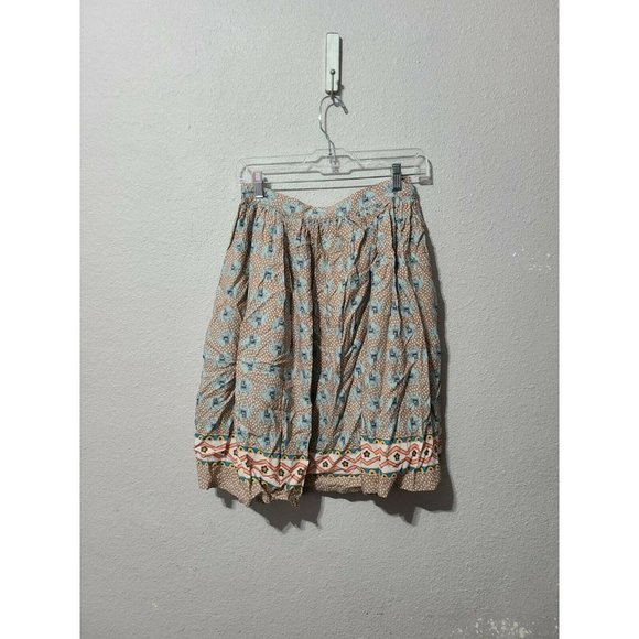 Comme Toi Elephant Printed Knee Length Skirt Size S Tan Blue - Picture 3 of 6